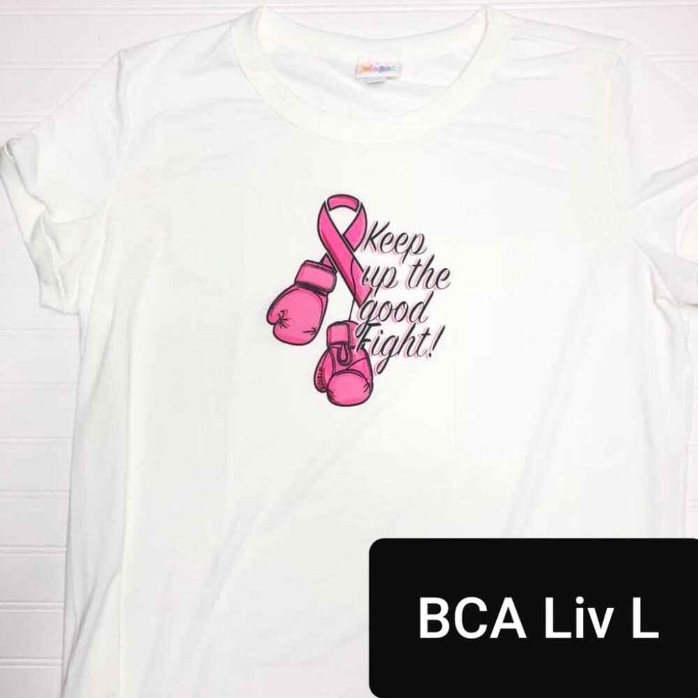 LuLaRoe‎ Pink Fight BCA Liv Breast Cancer Awareness T Shirt Top Short Sleeve
